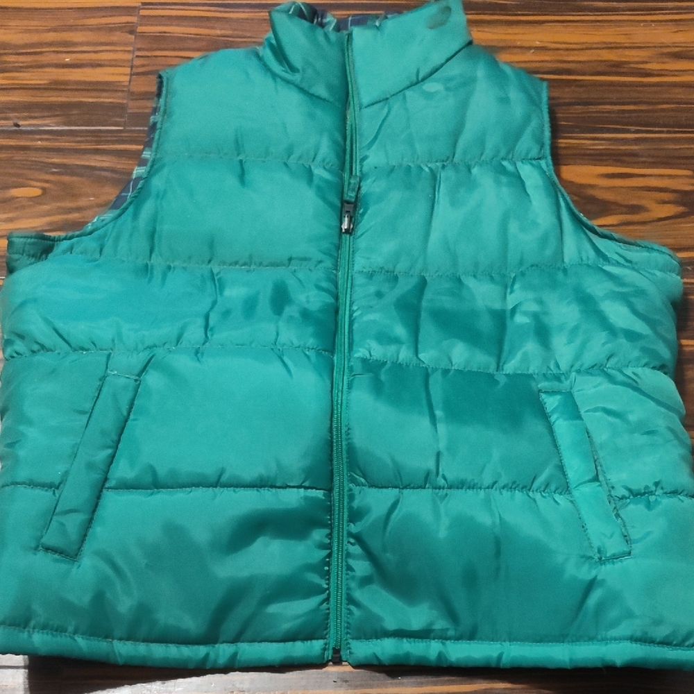 Green Quilted Puffer Vest with High Collar